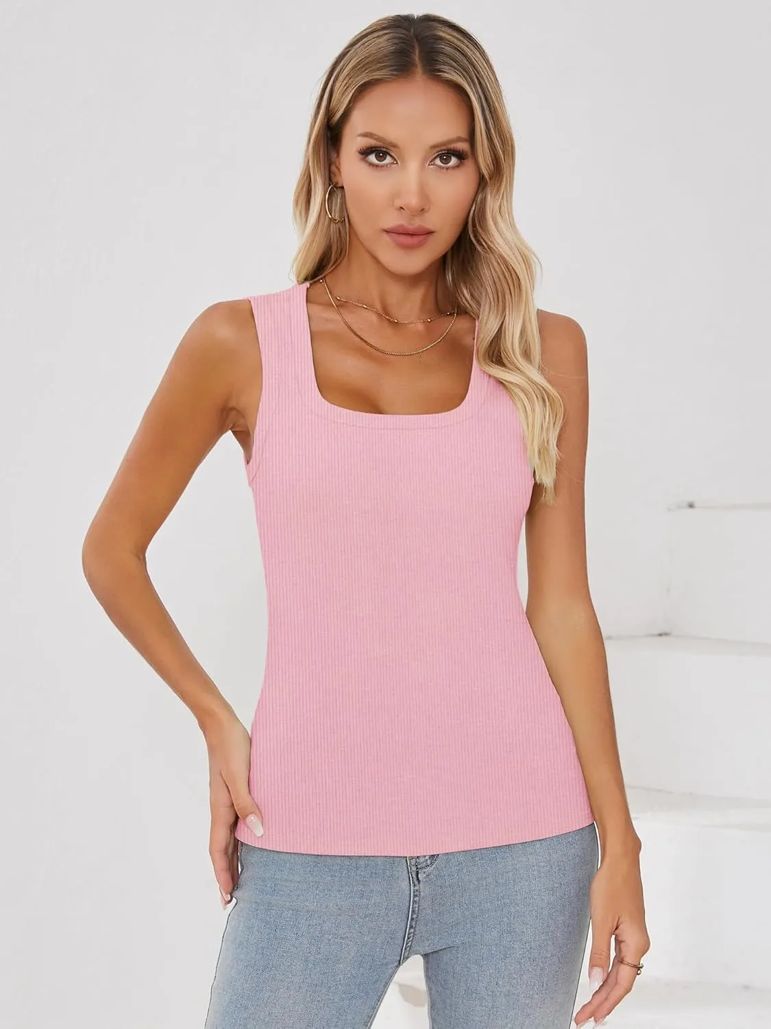 Chulianyouhuo Women Ribbed Tank Tops Square Neck Sleeveless Fitted Basic Shirts Slim Cute Summer 2025 Tops Clothes