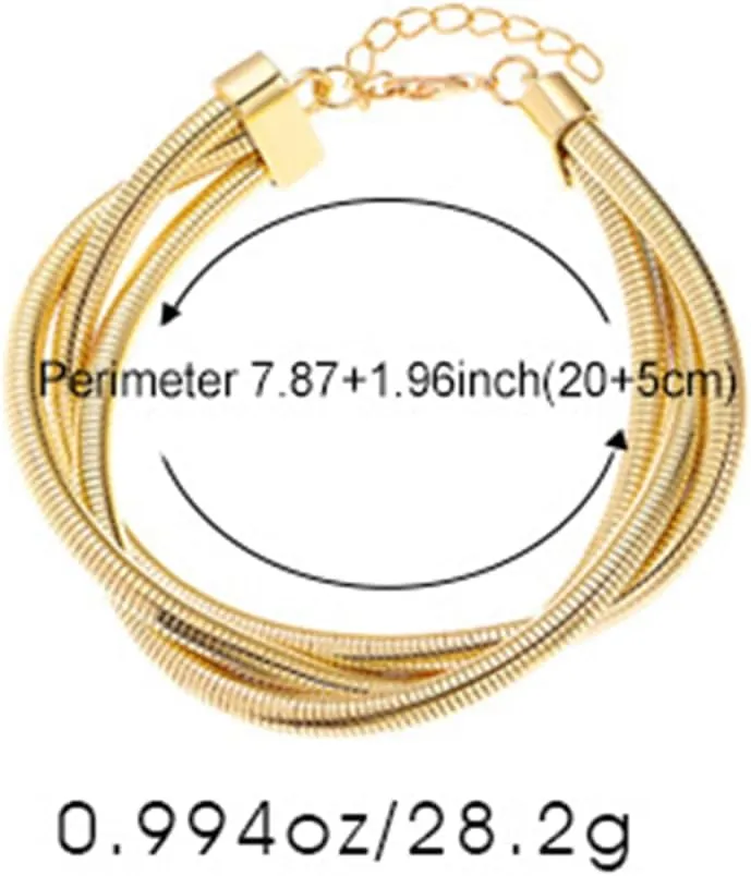 Chunky Gold Bangle Bracelets for Women, Trendy Stackable Gold Stretch Bracelet Elastic Snake Chain Bracelet Gold Statement Bracelets Jewelry