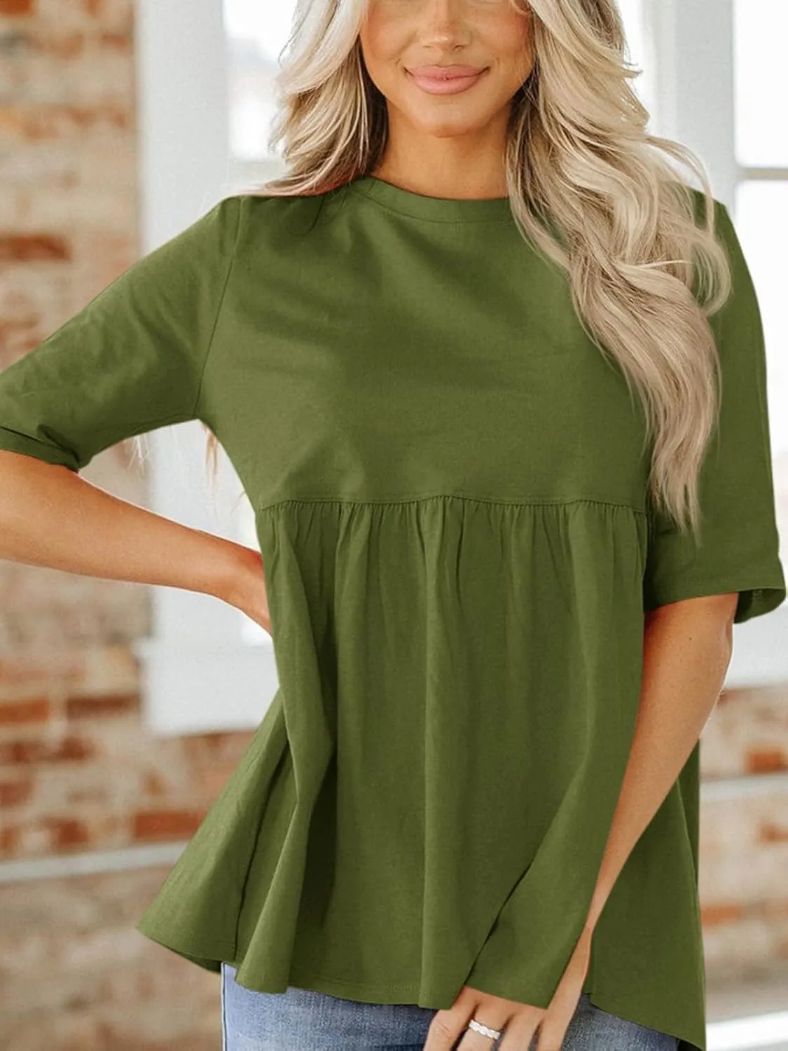 Cicy Bell Women Summer Babydoll Tops Oversized Short Sleeve Peplum Tunic T Shirt Casual Loose Fit Blouse