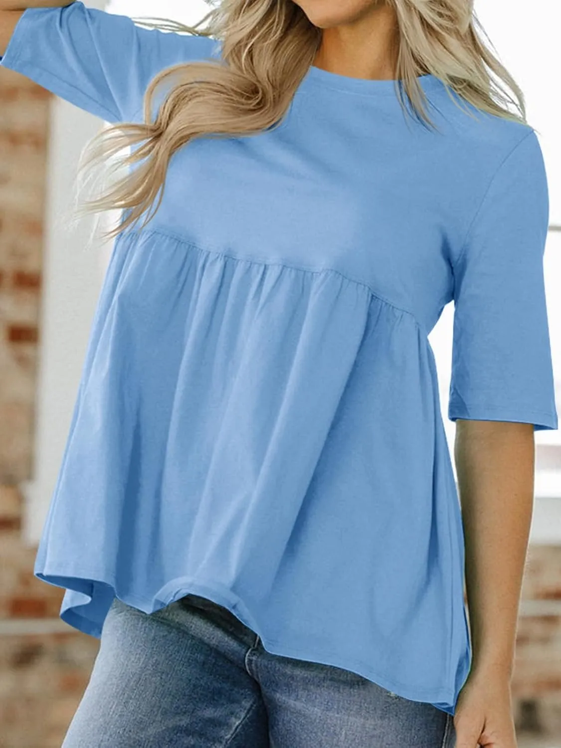 Cicy Bell Women Summer Babydoll Tops Oversized Short Sleeve Peplum Tunic T Shirt Casual Loose Fit Blouse