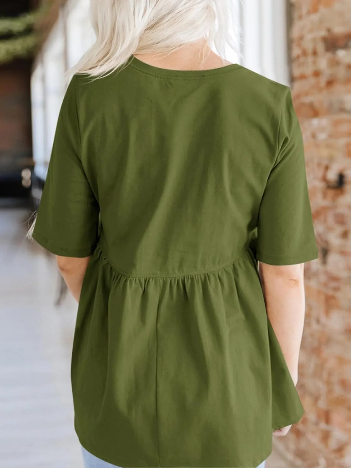Cicy Bell Women Summer Babydoll Tops Oversized Short Sleeve Peplum Tunic T Shirt Casual Loose Fit Blouse