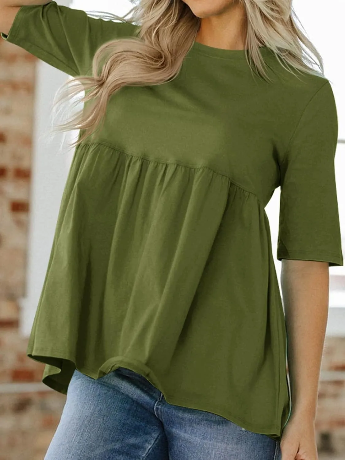 Cicy Bell Women Summer Babydoll Tops Oversized Short Sleeve Peplum Tunic T Shirt Casual Loose Fit Blouse