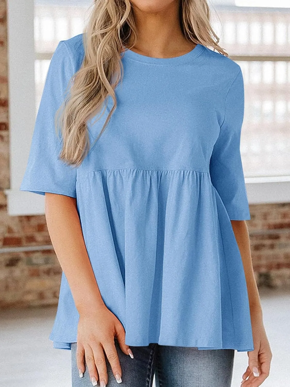 Cicy Bell Women Summer Babydoll Tops Oversized Short Sleeve Peplum Tunic T Shirt Casual Loose Fit Blouse