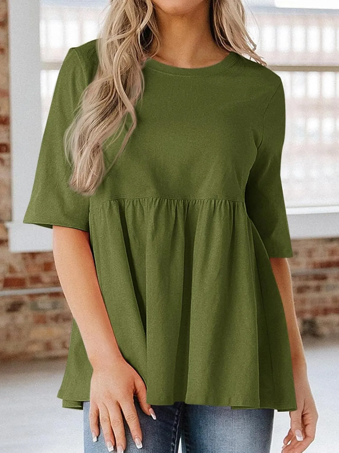 Cicy Bell Women Summer Babydoll Tops Oversized Short Sleeve Peplum Tunic T Shirt Casual Loose Fit Blouse