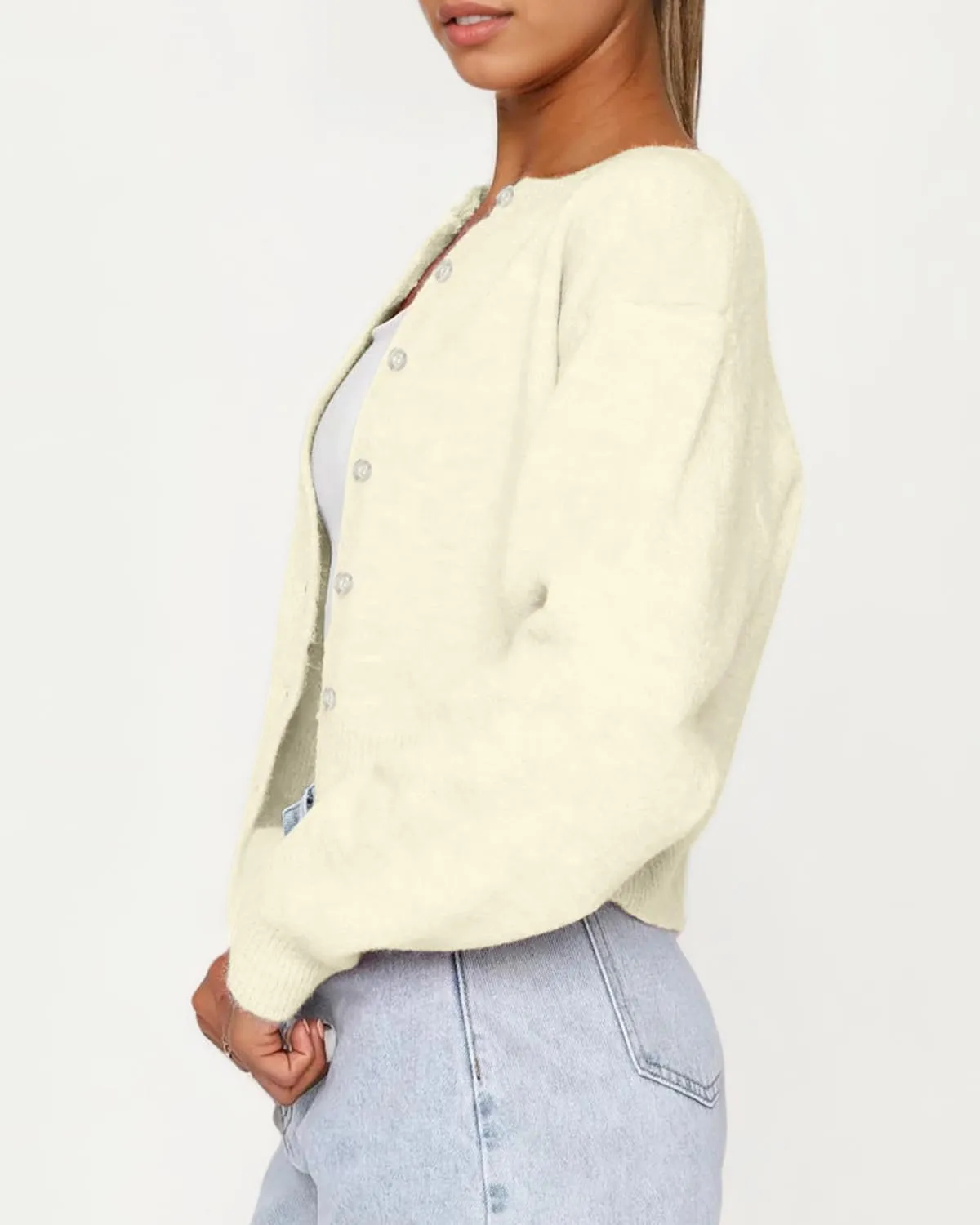 Cioatin Women Y2K Open Front Button Down Crop Sweater Cardigan Long Sleeve Lightweight Knit Pullover Fall Outfits Tops