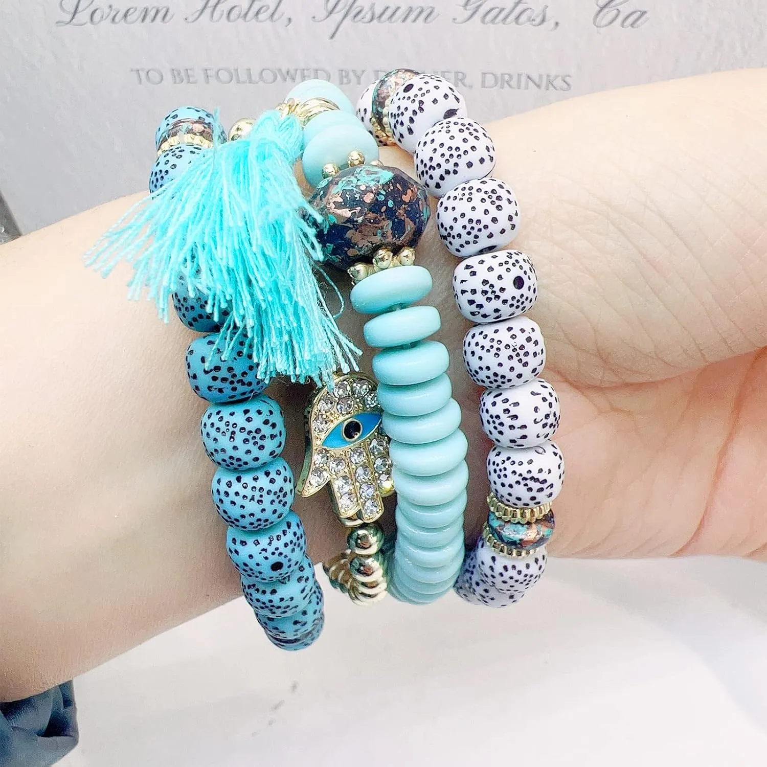 CJIAYUJEW Bohemian Stackable Bead Bracelets for Women,Multilayered Stretch Bracelet Set Multicolor Handmade Tassel Strand Bracelet