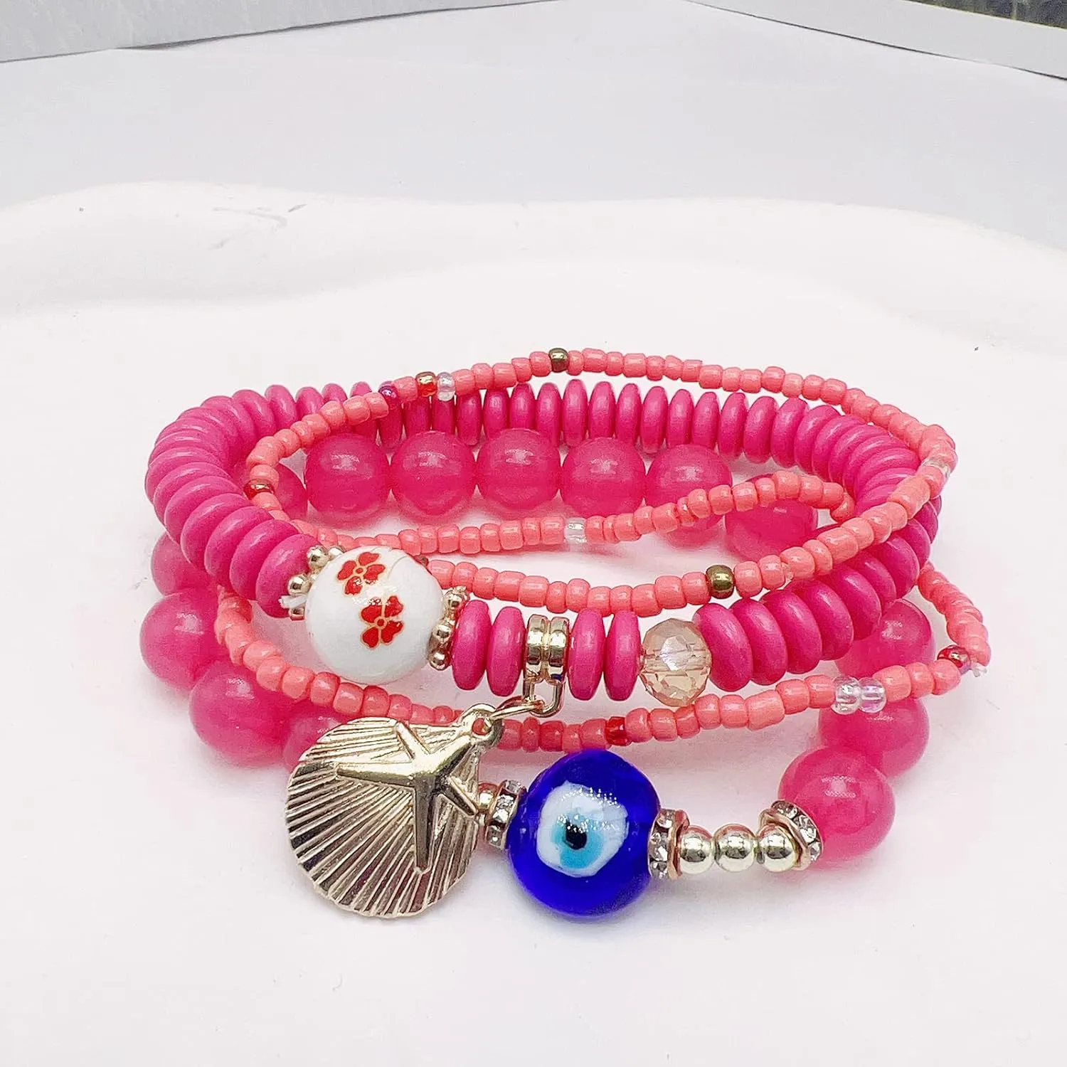 CJIAYUJEW Bohemian Stackable Bead Bracelets for Women,Multilayered Stretch Bracelet Set Multicolor Handmade Tassel Strand Bracelet