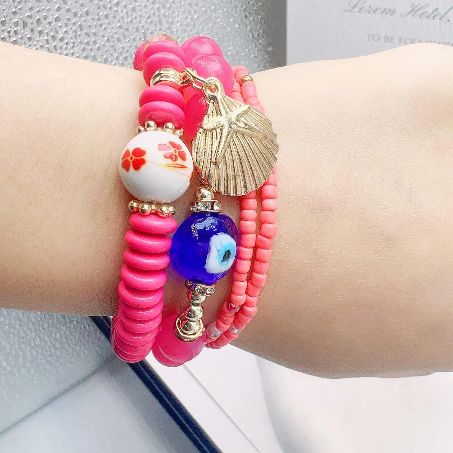 CJIAYUJEW Bohemian Stackable Bead Bracelets for Women,Multilayered Stretch Bracelet Set Multicolor Handmade Tassel Strand Bracelet