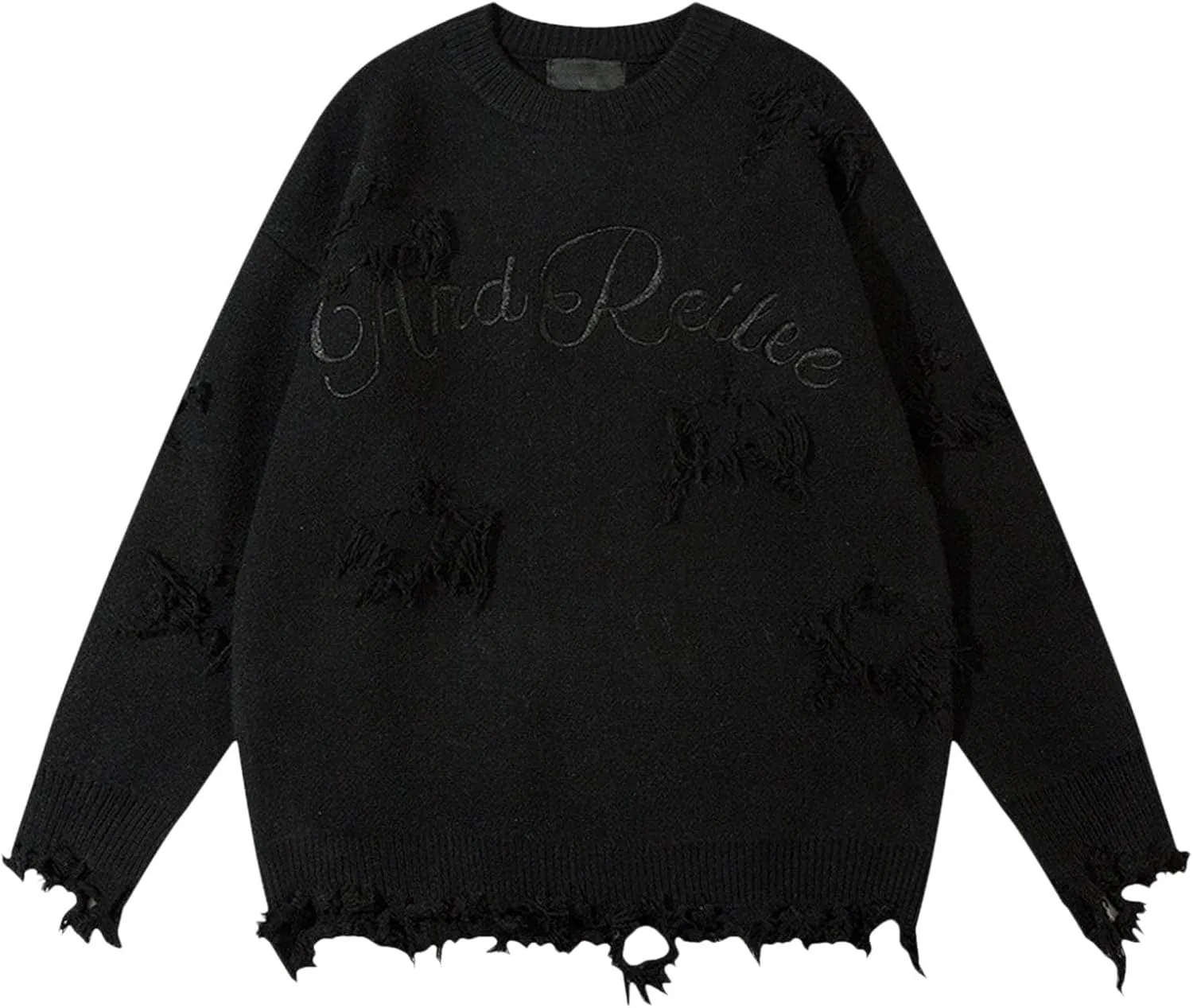Clearance Mens Hole Fringed Sweater Punk Gothic Loose Oversized Ripped Solid Color Pullover Knit Sweaters Crew Neck Blouse