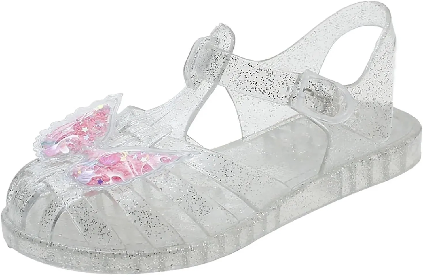 Comfort Crystal Jelly Sandal Flashing Butterfly Sandals Summer Shoes Girls Jelly Sandals(White,3-3.5 Years)