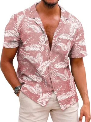 COOFANDY Mens Hawaiian Shirt Short Sleeve Buttoon Down Shirts Casual Tropical Floral Summer Linen Shirts
