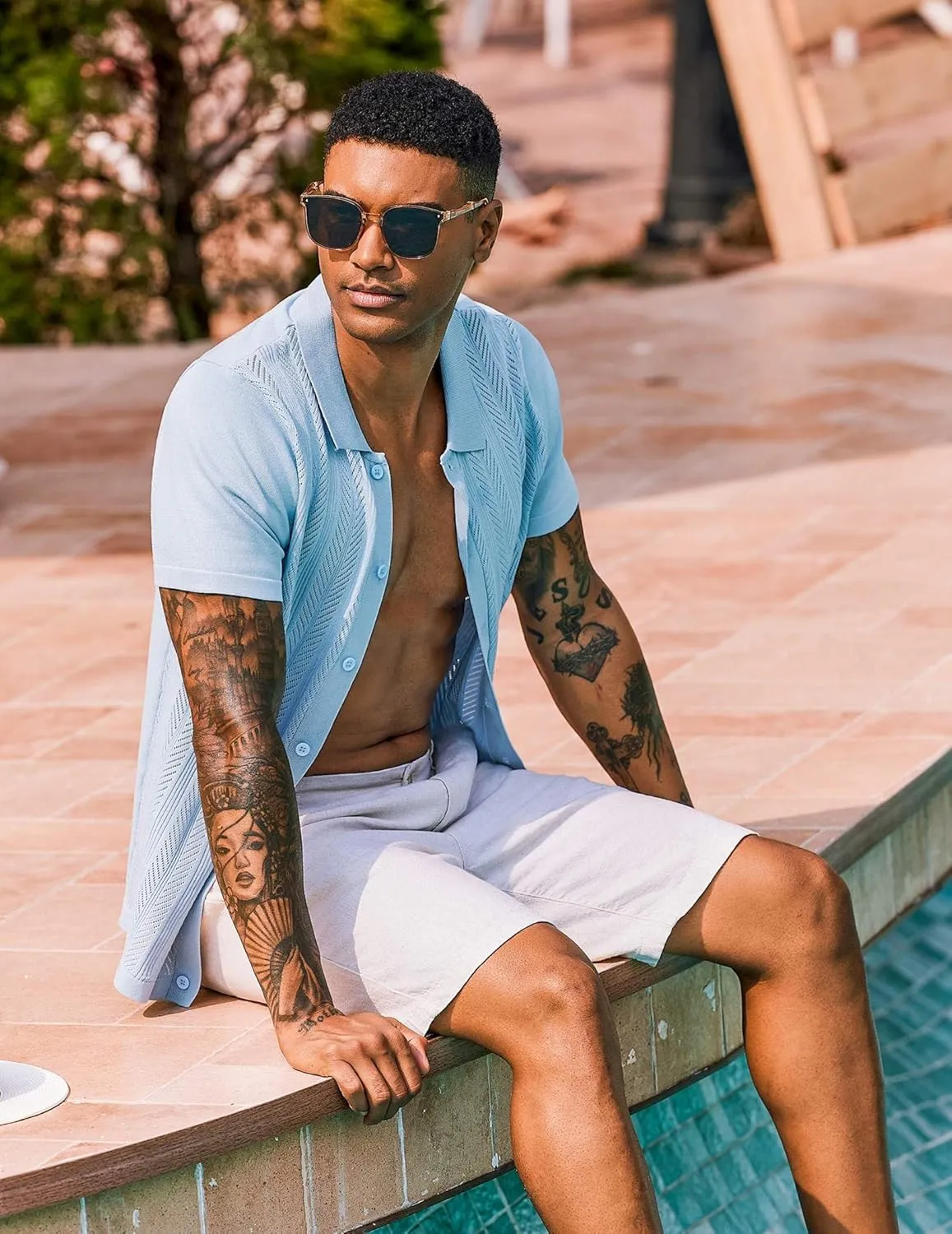 COOFANDY Mens Knit Button Down Shirts Short Sleeve Vintage Polo Shirt Casual Vacation Beach Shirts