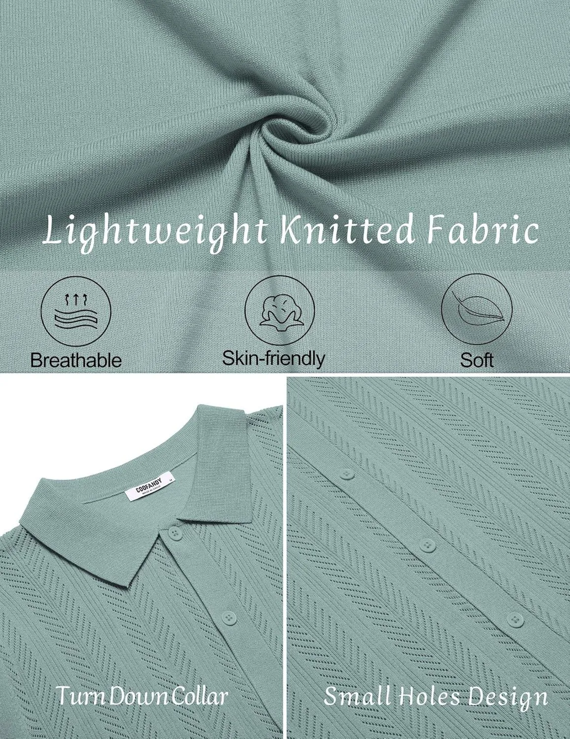 COOFANDY Mens Knit Button Down Shirts Short Sleeve Vintage Polo Shirt Casual Vacation Beach Shirts