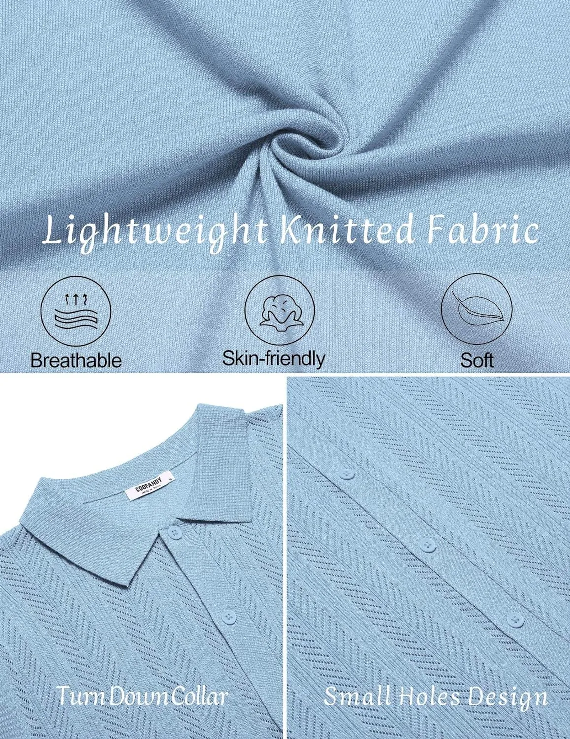 COOFANDY Mens Knit Button Down Shirts Short Sleeve Vintage Polo Shirt Casual Vacation Beach Shirts