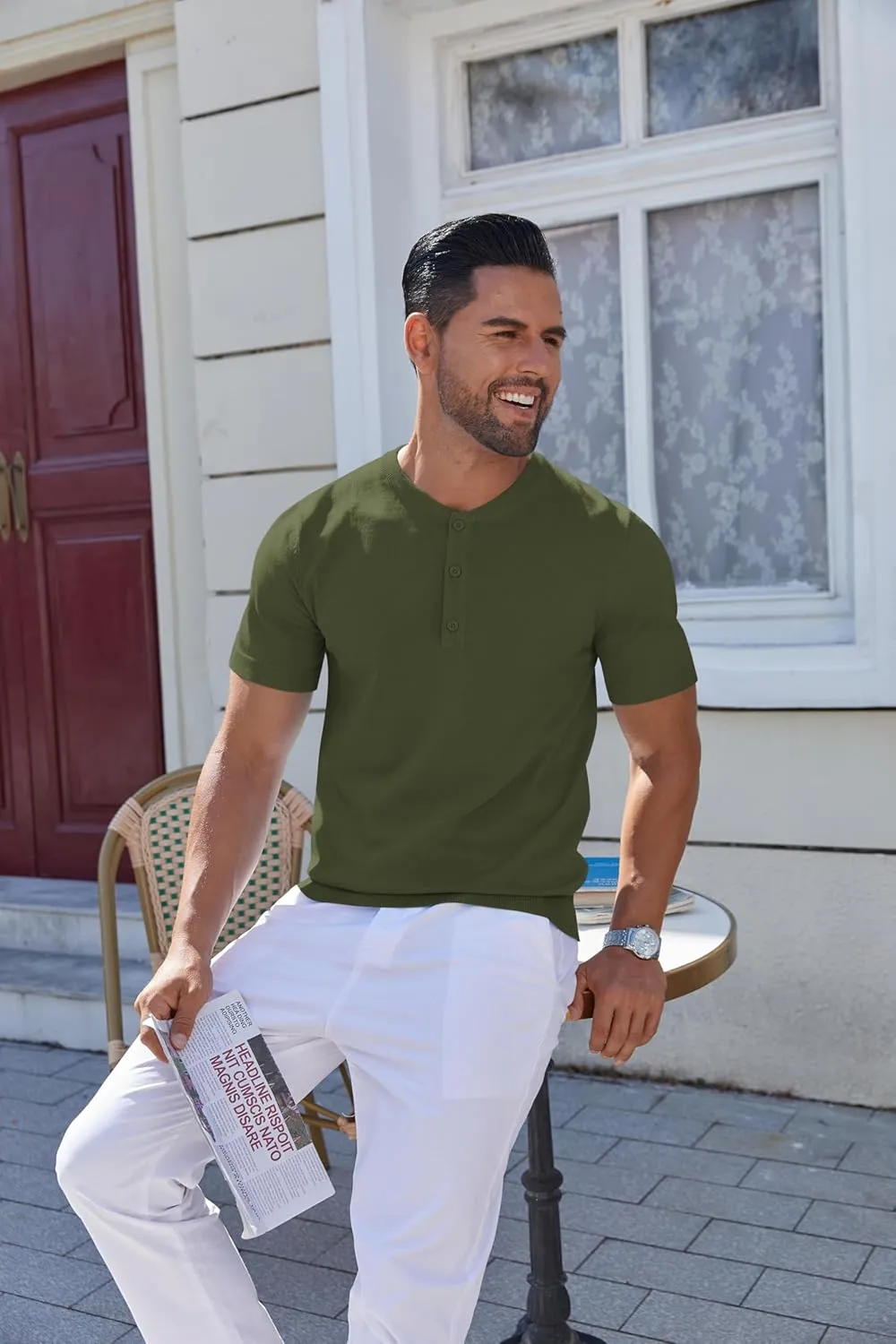COOFANDY Men's Knit Henley Shirts Short Sleeve Casual Basic Tee Summer Button Soild T Shirts