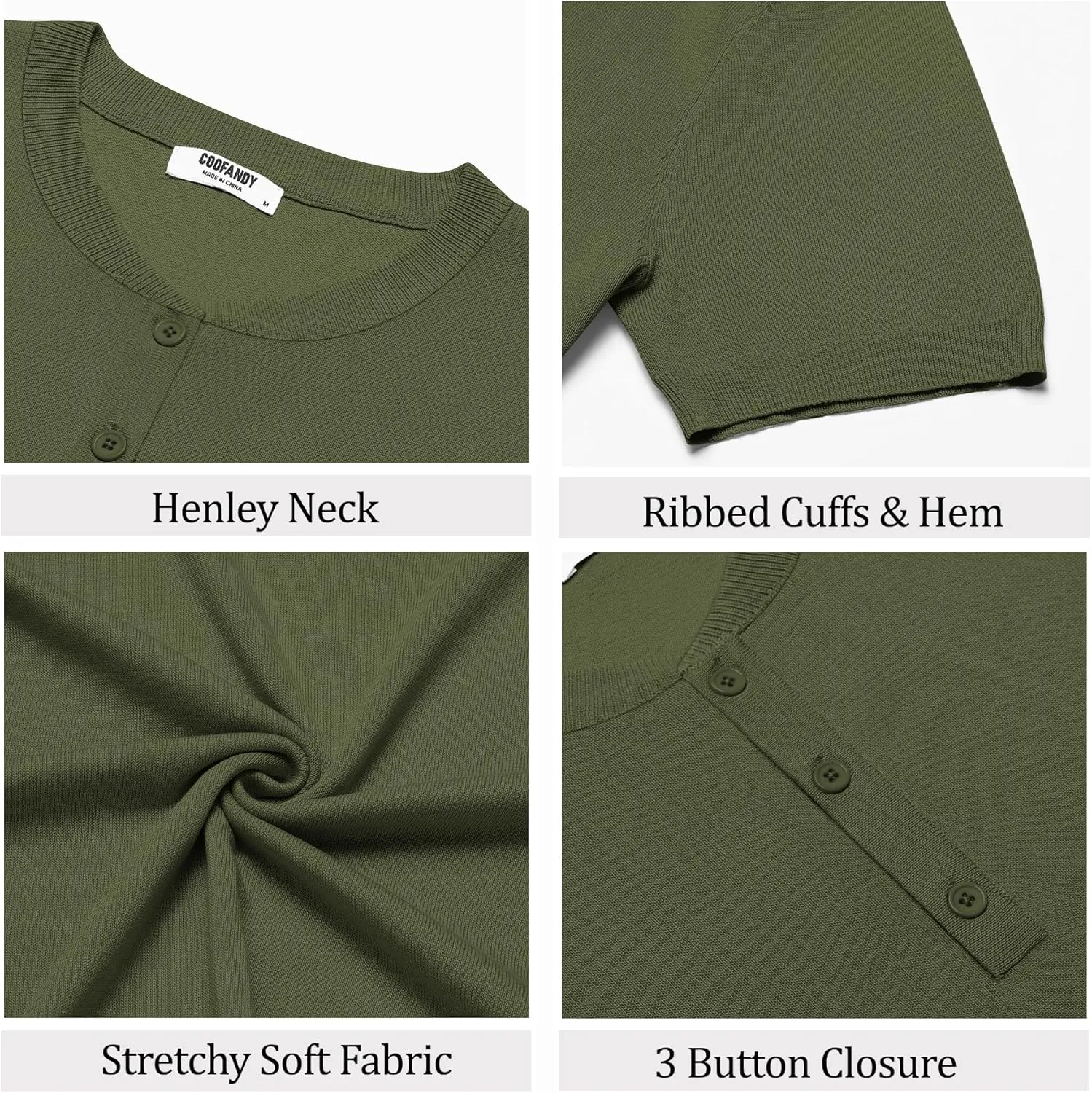 COOFANDY Men's Knit Henley Shirts Short Sleeve Casual Basic Tee Summer Button Soild T Shirts