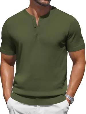 COOFANDY Men's Knit Henley Shirts Short Sleeve Casual Basic Tee Summer Button Soild T Shirts