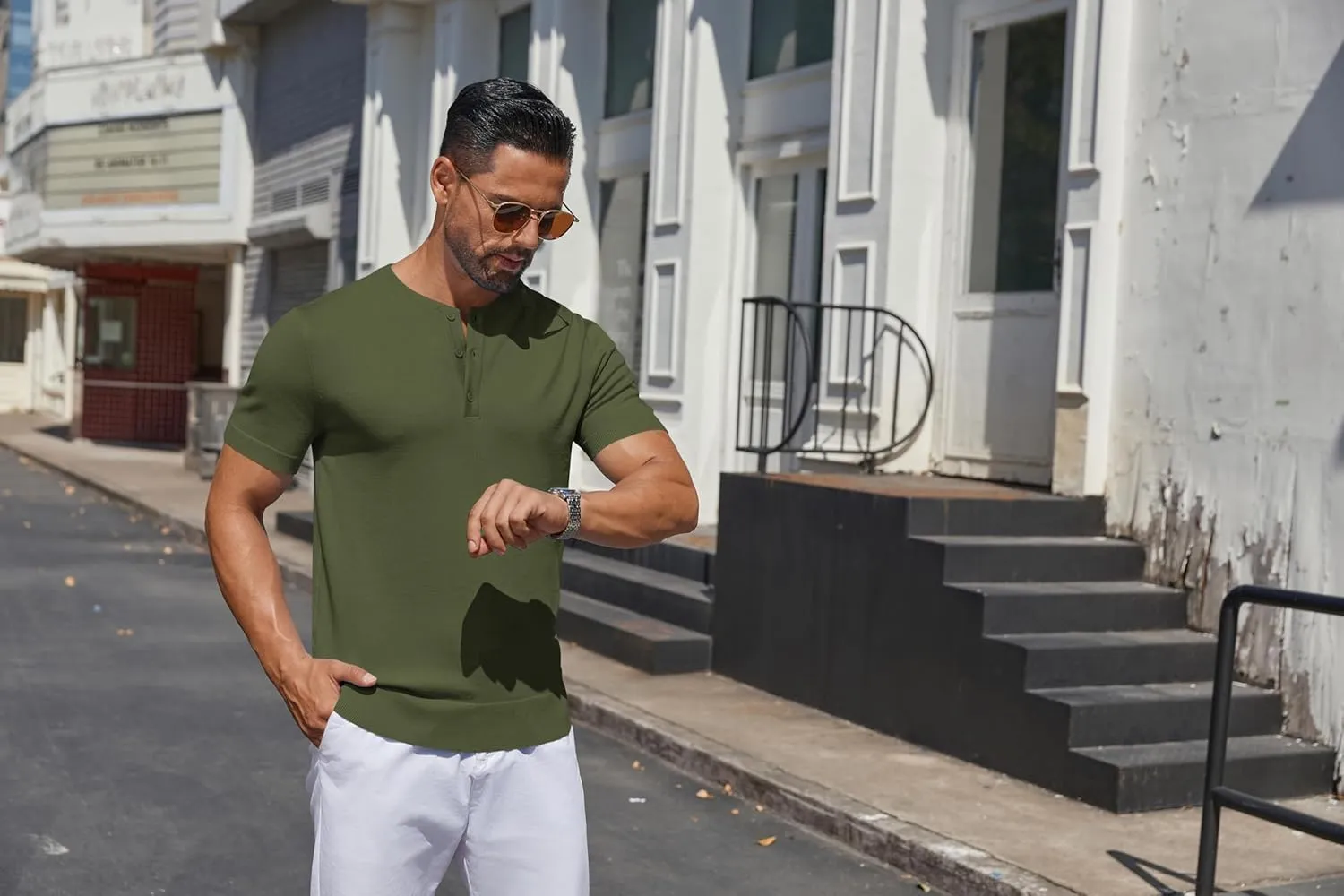 COOFANDY Men's Knit Henley Shirts Short Sleeve Casual Basic Tee Summer Button Soild T Shirts