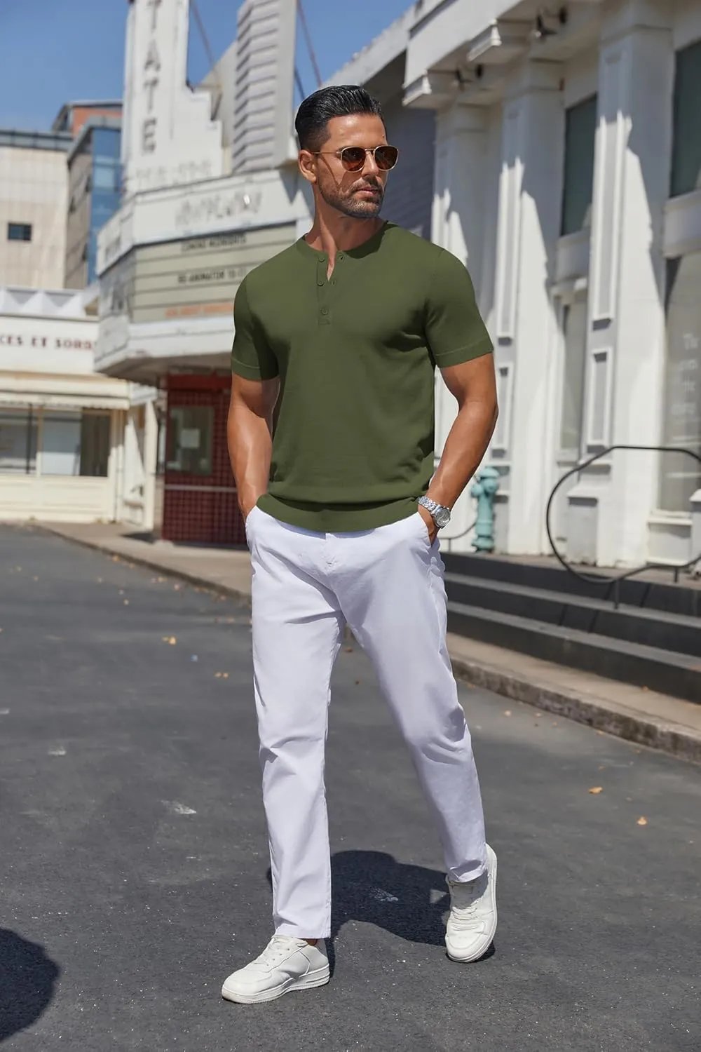 COOFANDY Men's Knit Henley Shirts Short Sleeve Casual Basic Tee Summer Button Soild T Shirts