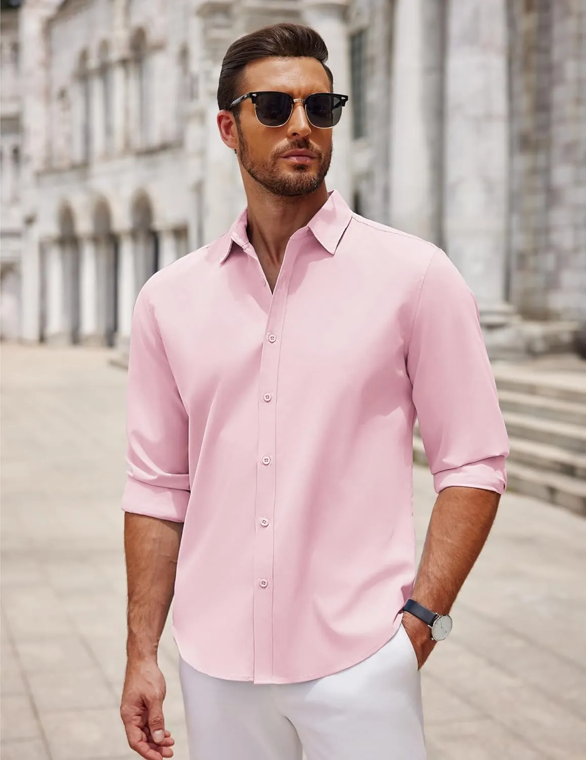 COOFANDY Men's Long Sleeve Button Down Shirts Casual Untucked Dress Shirt Summer Beach Wedding Shirts