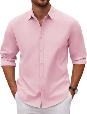 COOFANDY Men's Long Sleeve Button Down Shirts Casual Untucked Dress Shirt Summer Beach Wedding Shirts