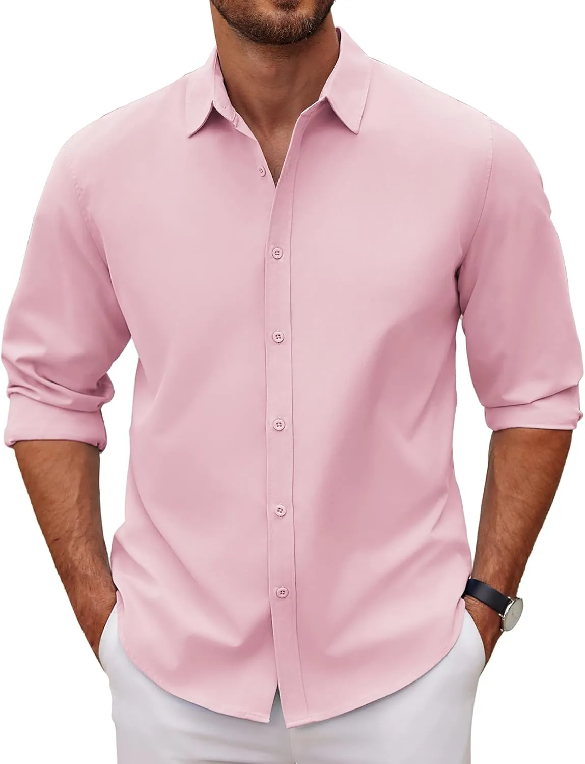 COOFANDY Men's Long Sleeve Button Down Shirts Casual Untucked Dress Shirt Summer Beach Wedding Shirts