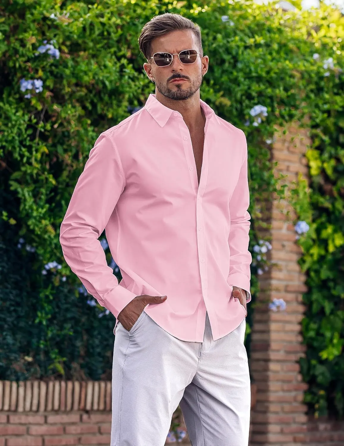 COOFANDY Men's Long Sleeve Button Down Shirts Casual Untucked Dress Shirt Summer Beach Wedding Shirts