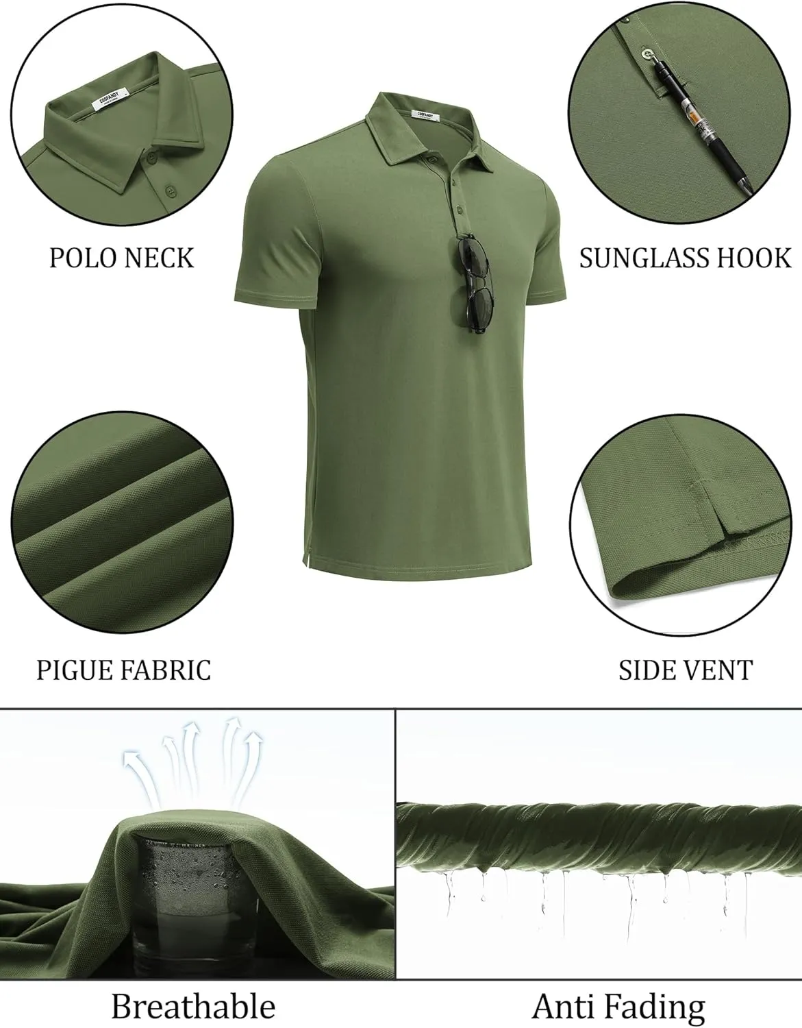 COOFANDY Men's Polo Shirts Short Sleeve Pique Jersey Golf Shirt Casual Summer Collared T-Shirts