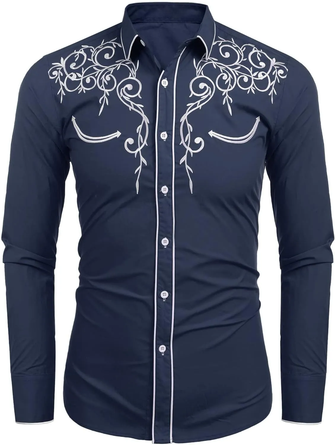 COOFANDY Men's Western Cowboy Shirts Long Sleeve Embroidered Shirt Slim Fit Casual Button Down Shirts