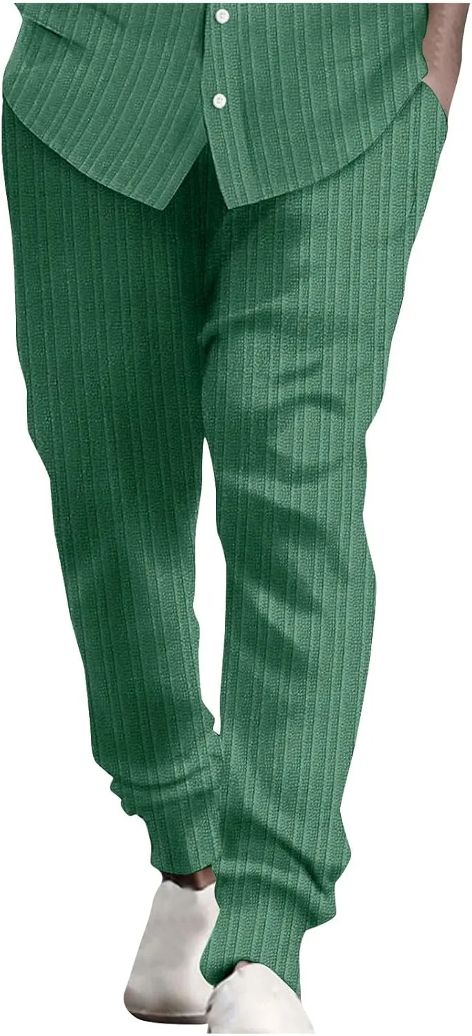 Cotton Stripe Linen Pants Men Dressy Casual Trousers Slim Fit Lounge Pants Trendy Tapered Pants Breathable Pants