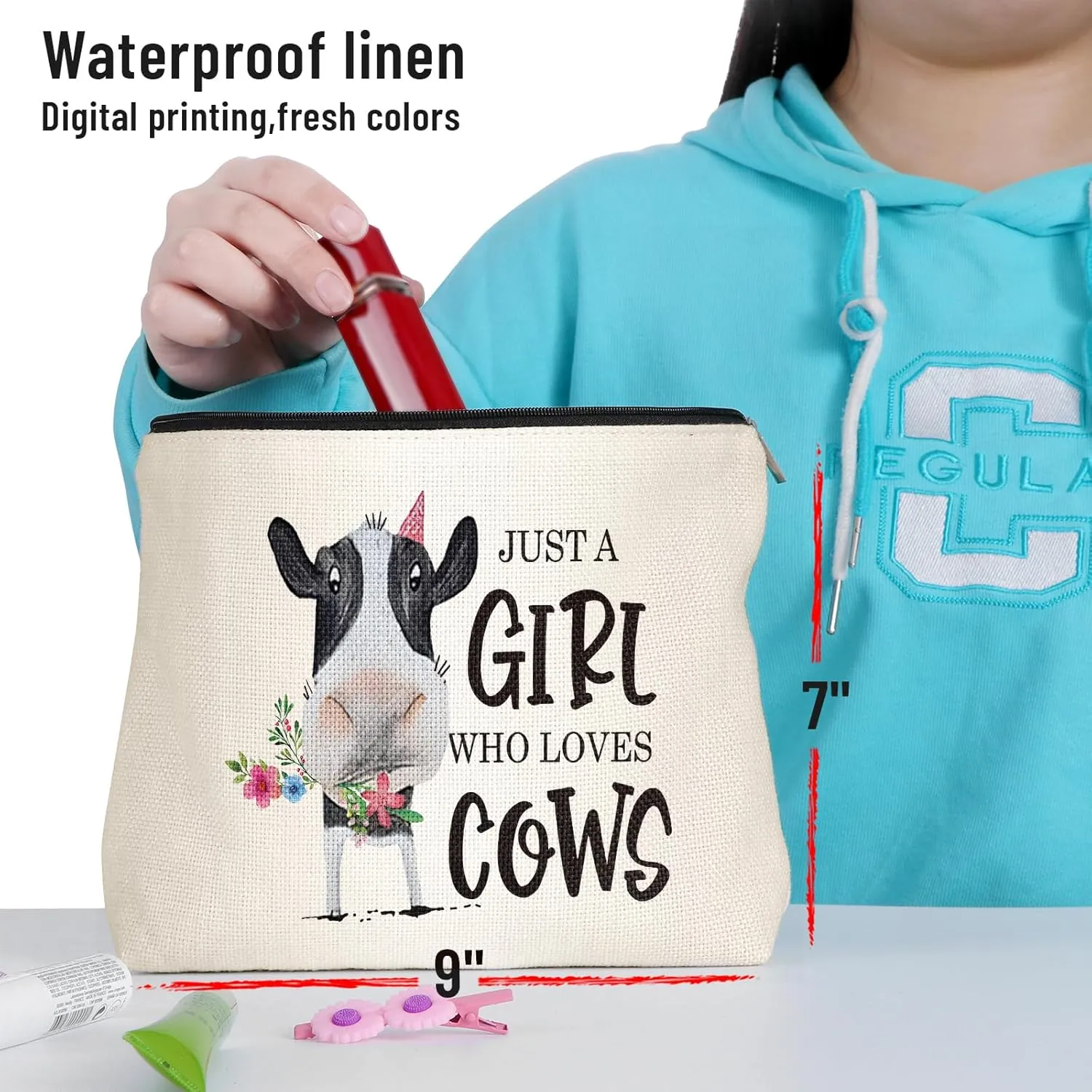 Cows Gifts for Cows Lover, Birthday Gift for Best Friend Sister, Cattle Cow Accessories, Animal Lovers Makeup Bag Zipper Purse, Who Loves Cows Makeup Bag Accessories Waterproof Zipper Pouch Bag