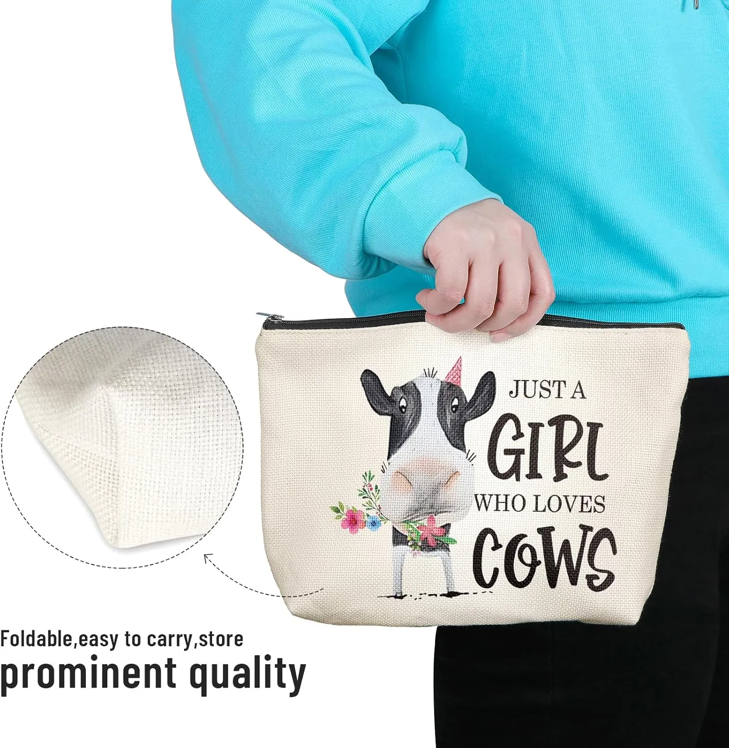 Cows Gifts for Cows Lover, Birthday Gift for Best Friend Sister, Cattle Cow Accessories, Animal Lovers Makeup Bag Zipper Purse, Who Loves Cows Makeup Bag Accessories Waterproof Zipper Pouch Bag