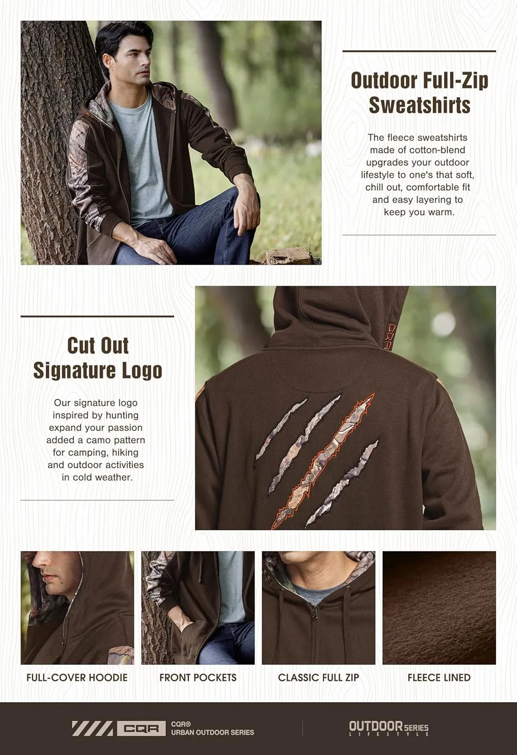 CQR Men's Winter Fleece Pullover Hoodies, Thermal Long Sleeve Hooded Sweatshirt, Cotton-Blend Outdoor/Tactical Shirts