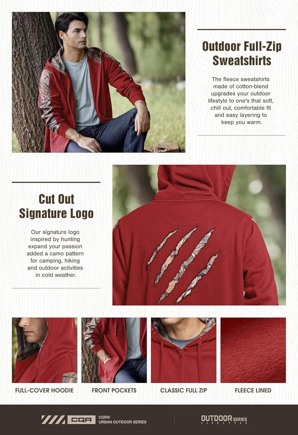CQR Men's Winter Fleece Pullover Hoodies, Thermal Long Sleeve Hooded Sweatshirt, Cotton-Blend Outdoor/Tactical Shirts
