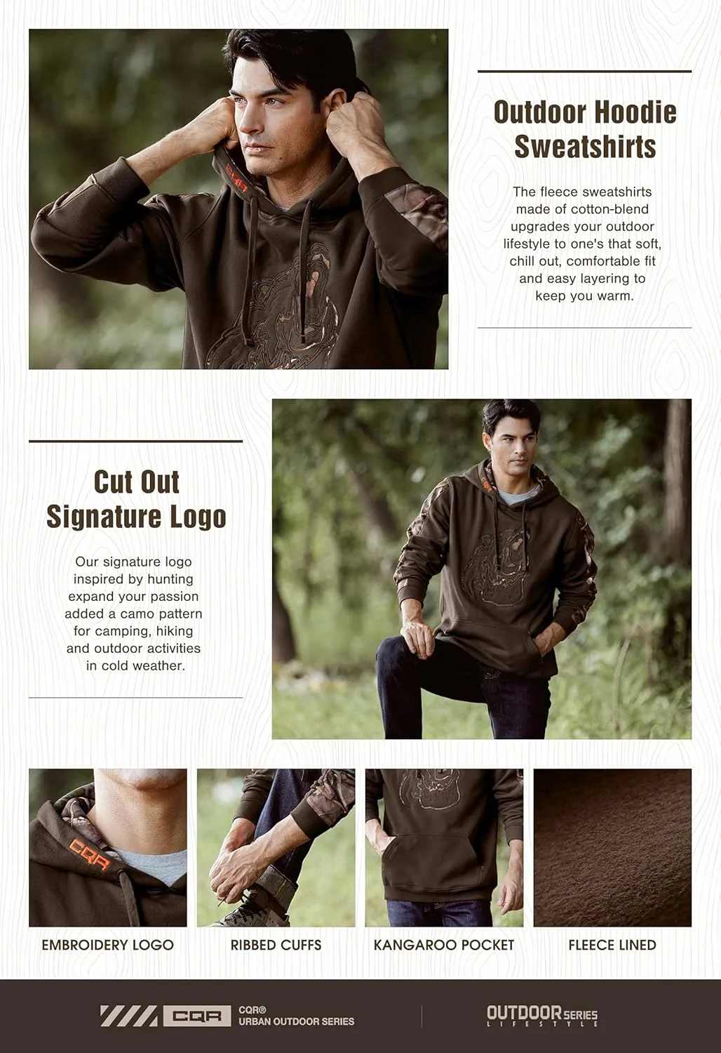 CQR Men's Winter Fleece Pullover Hoodies, Thermal Long Sleeve Hooded Sweatshirt, Cotton-Blend Outdoor/Tactical Shirts