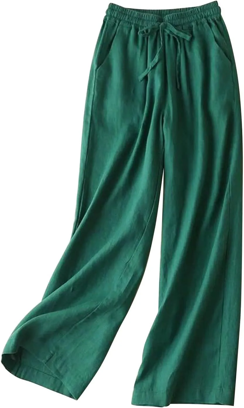 CRNTCEM Loose Fit Beach Pants for Women Stretch Pull On Wide Leg Trousers Lounge Sports Yoga Pants Straight Leg Work Trouser
