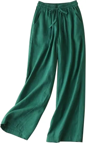 CRNTCEM Loose Fit Beach Pants for Women Stretch Pull On Wide Leg Trousers Lounge Sports Yoga Pants Straight Leg Work Trouser