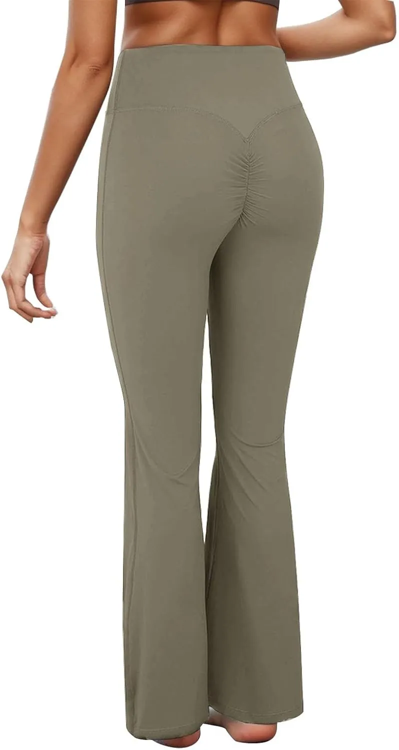 CRNTCEM Slim Fit Yoga Flared Pants for Women High Waist Pull On Wide Leg Bottom Leggings Tummy Control Work Bootcut Trousers