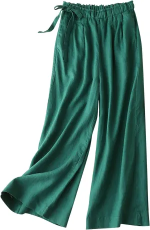 CRNTCEM Womens Relaxed Fit Linen Pants Stretch High Waist Outdoor Beach Yoga Pants Plus Size Casual Athletic Jogger Sweatpant