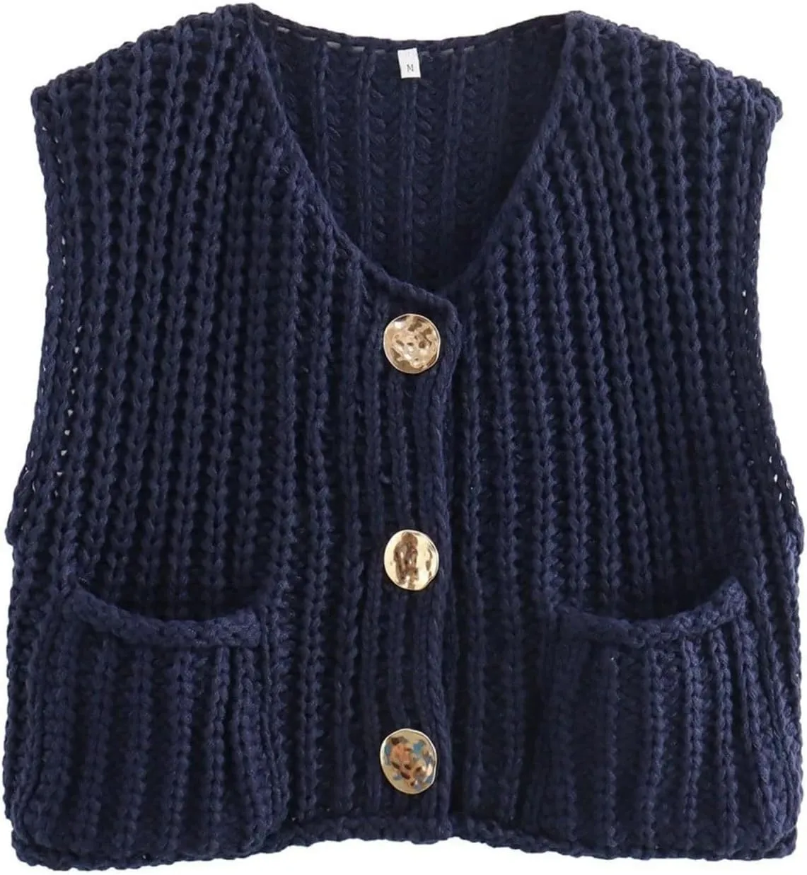 Crochet Vest for Women Chunky Knit Cardigan Cropped Sweater Vest Casual Sleeveless Button Down Vest Top with Pockets