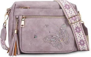 Crossbody Bags for Women Trendy Leather Crossbody Purse Shoulder Handbags Butterfly Design