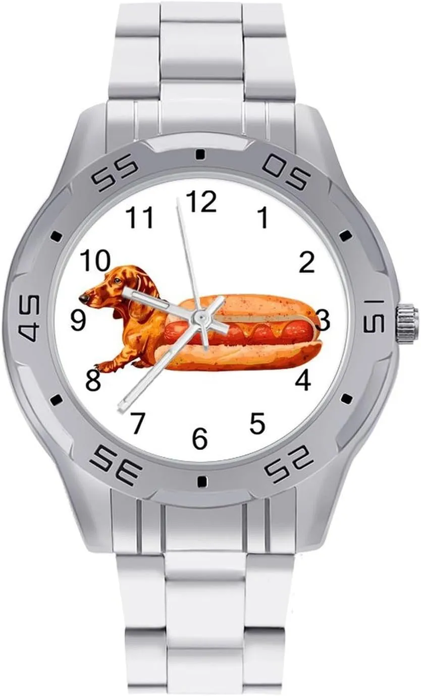 Cute Dachshund Hotdog Men's Business Watch Fashion Stainless Steel Wristwatches Custom Easy Read Watches for Women