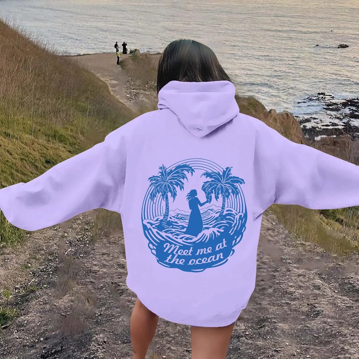 Cute Hoodies Womens Pink Graphic Oversized Hoodies Letter Print Casual Long Sleeve Drawstring Pullover Tops