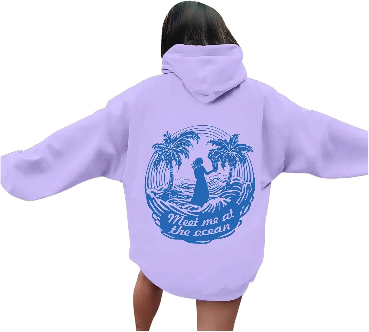 Cute Hoodies Womens Pink Graphic Oversized Hoodies Letter Print Casual Long Sleeve Drawstring Pullover Tops