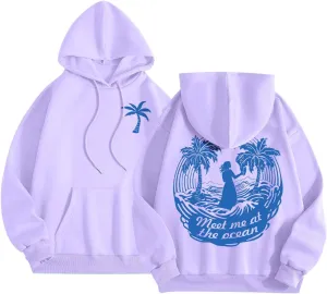 Cute Hoodies Womens Pink Graphic Oversized Hoodies Letter Print Casual Long Sleeve Drawstring Pullover Tops