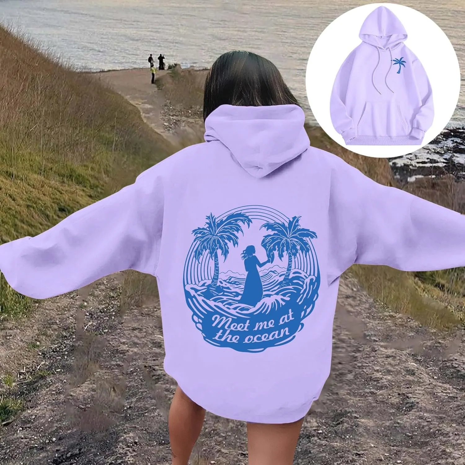 Cute Hoodies Womens Pink Graphic Oversized Hoodies Letter Print Casual Long Sleeve Drawstring Pullover Tops