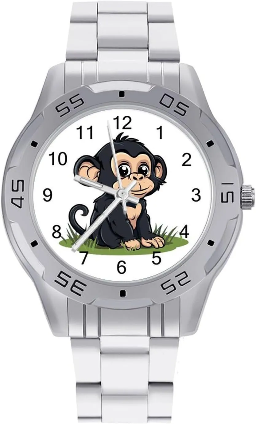 Cute Monkey Men's Business Watch Fashion Stainless Steel Wristwatches Custom Easy Read Watches for Women