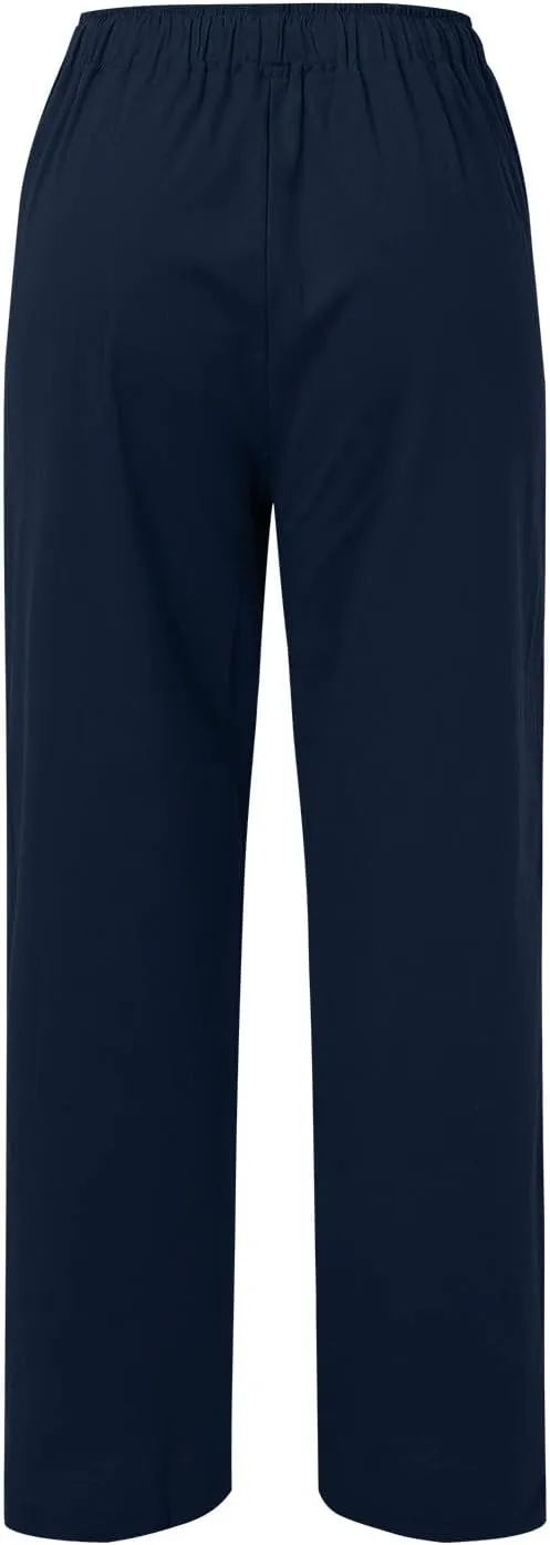 Cute Summer Pants For Women 2024 High Waist Business Pants Linen Wide Leg Sweatpants Palazzo Trouser with Pocket