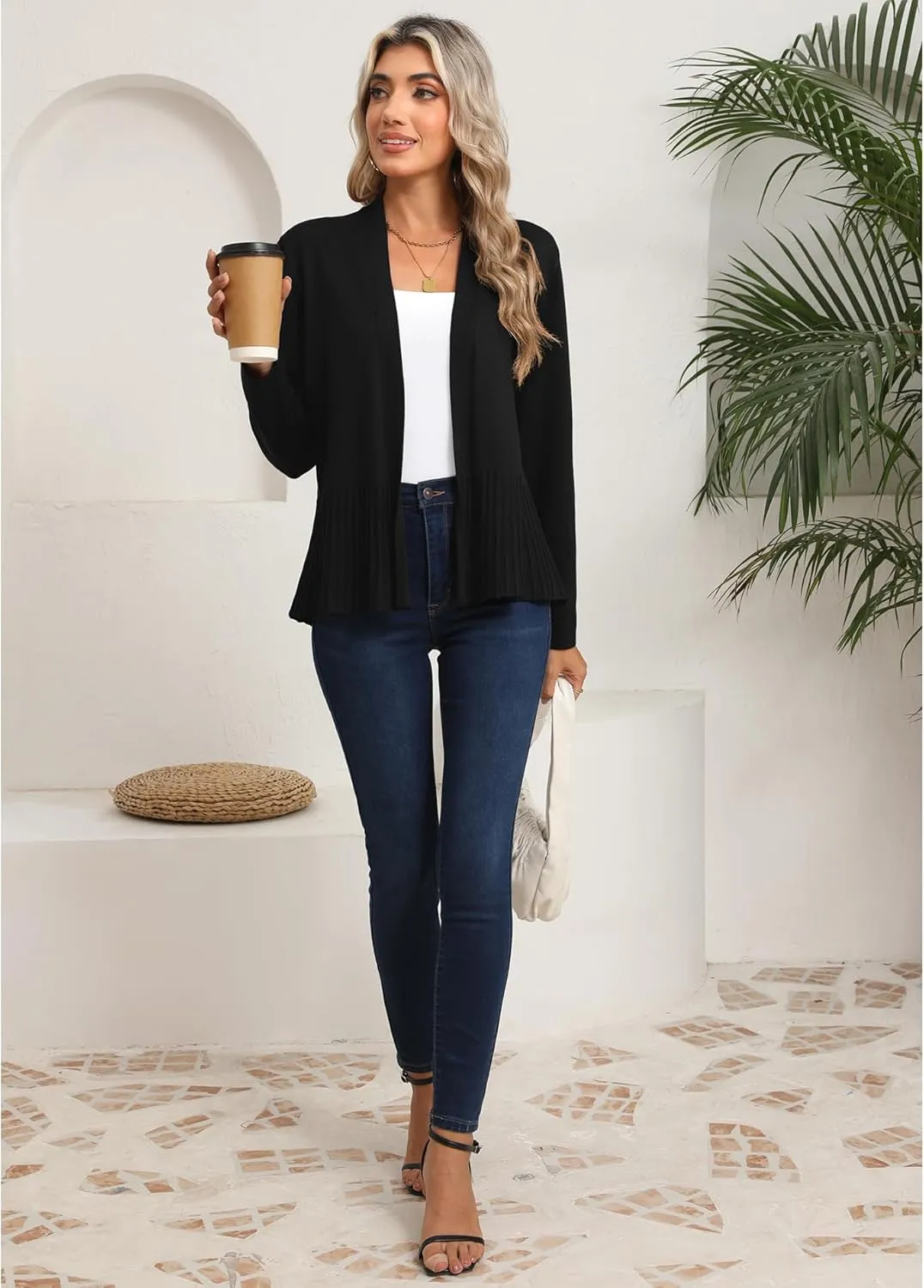 CZYINXIAN Women's Casual Long Sleeves Cropped Cardigan Trendy Open Front Knit Cardigans Outwear