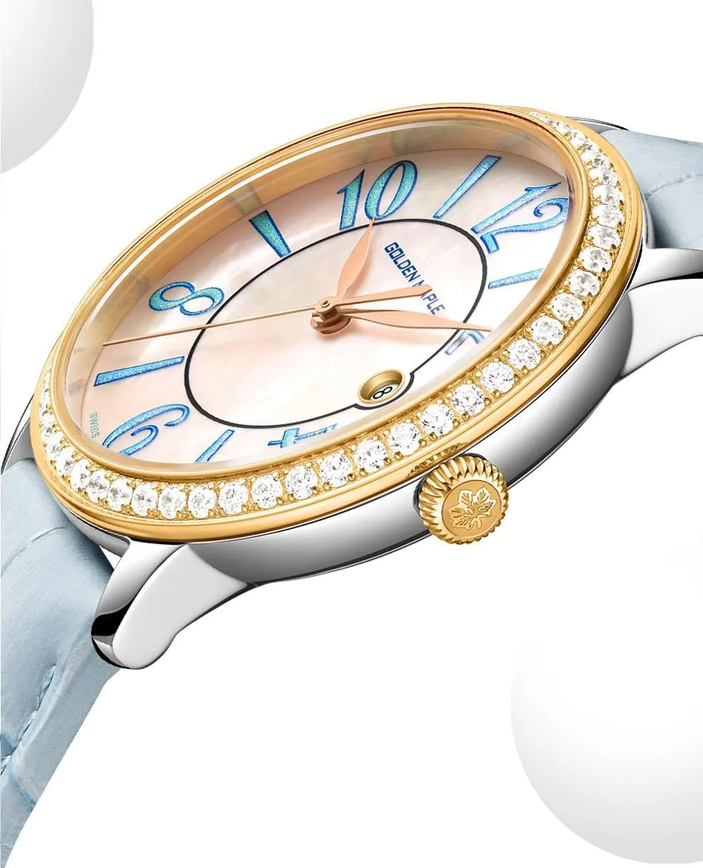 Dainty Watches for Women, Mother-of-Pearl Dial and Swiss Quartz Movement, Ladies Watch with Leather Strap